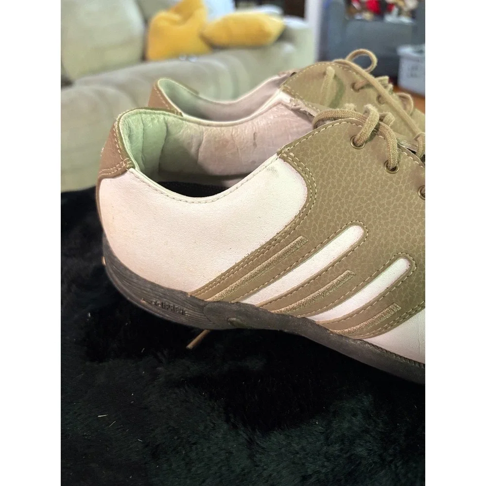 Adidas‎ AdiPrene Golf Shoes Mens 8 White Tan Leather Cleated Traxion 678082